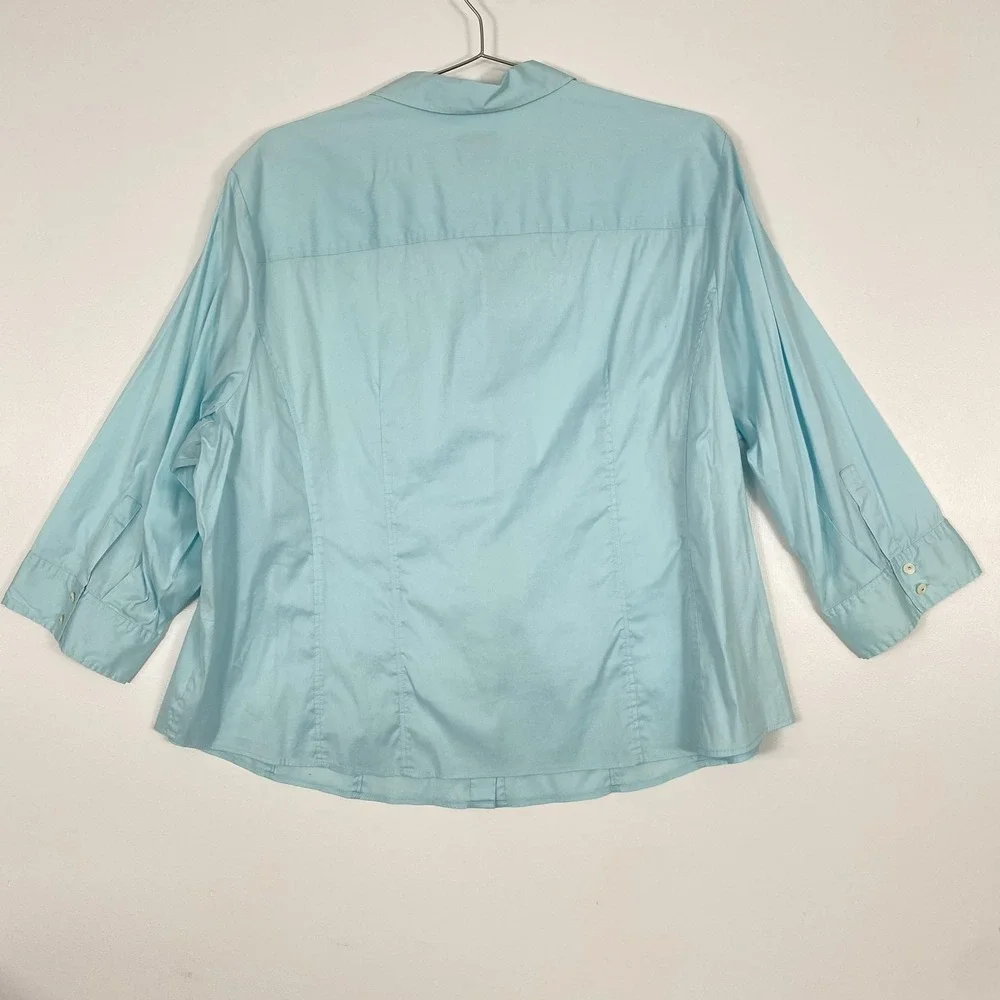 Talbots Shirt Womens 24W Blue Stretch 3/4 Sleeve Collared Button Front Plus Top - Picture 3 of 10